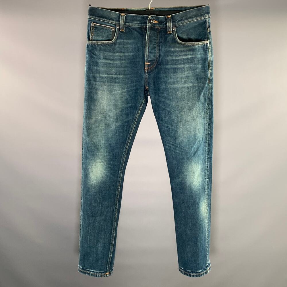NUDIE JEANS Size 33 Blue Contrast Stitch Cotton Straight leg Jeans